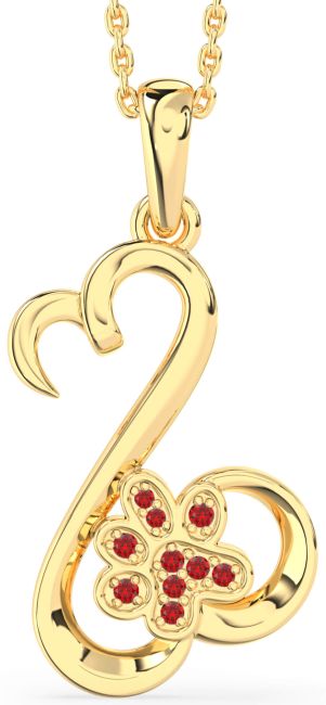 Ruby Gold Heart Paw Necklace