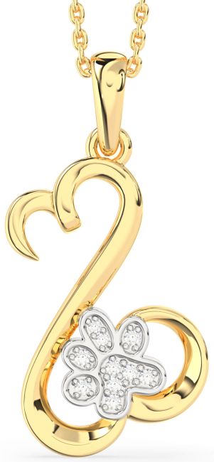 Diamond Gold Silver Heart Paw Necklace