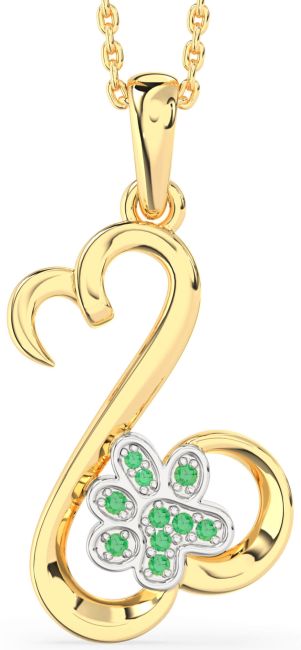 Emerald Gold Silver Heart Paw Necklace