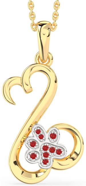 Ruby Gold Silver Heart Paw Necklace