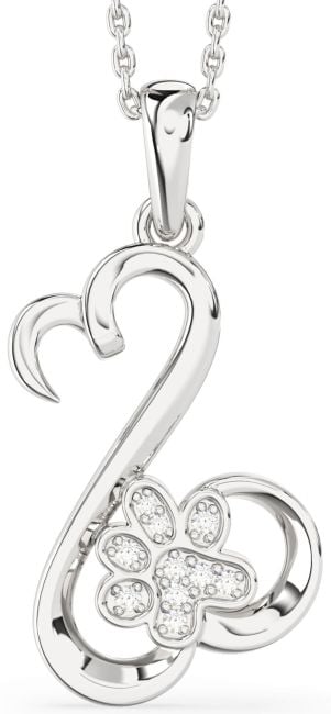 Diamond Silver Heart Paw Necklace