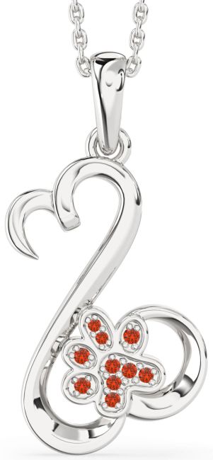 Fire Opal Silver Heart Paw Necklace