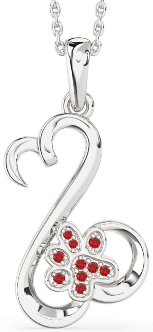 Ruby Silver Heart Paw Necklace