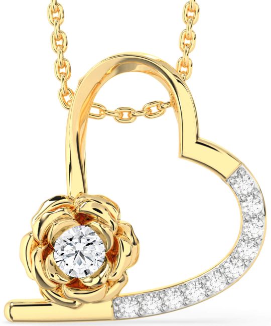Diamond Gold Heart Flower Necklace