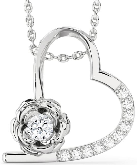 Diamond White Gold Heart Flower Necklace