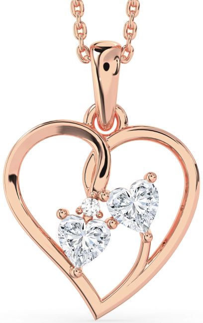 Diamond Rose Gold Silver Heart Necklace