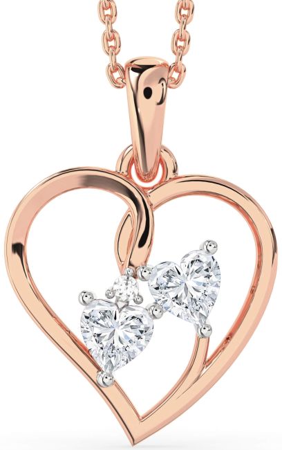 Diamond Rose Gold Silver Heart Necklace