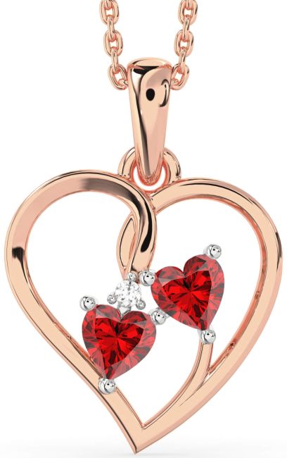 Ruby Rose Gold Silver Heart Birthstone Necklace