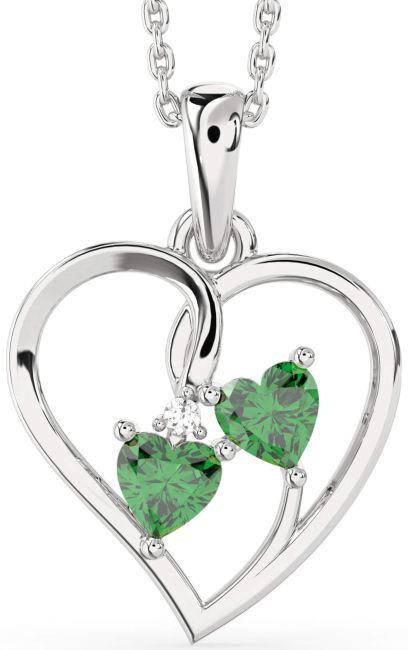 Emerald Silver Heart Birthstone Necklace