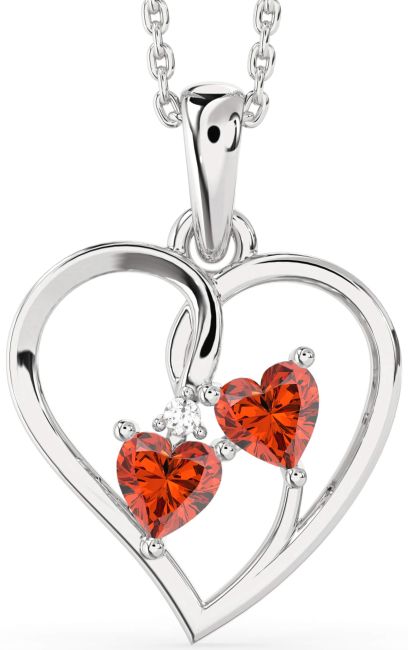 Fire Opal Platinum Heart Necklace
