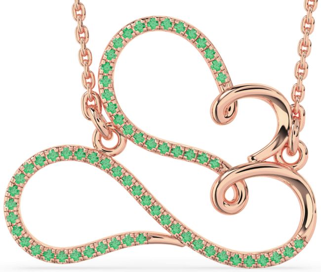 Large Emerald Rose Gold Heart Infinity Necklace