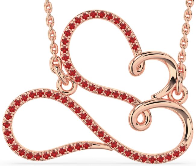 Large Ruby Rose Gold Heart Infinity Necklace