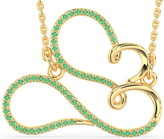 Large Emerald Gold Heart Infinity Necklace