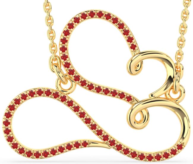 Large Ruby Gold Heart Infinity Necklace