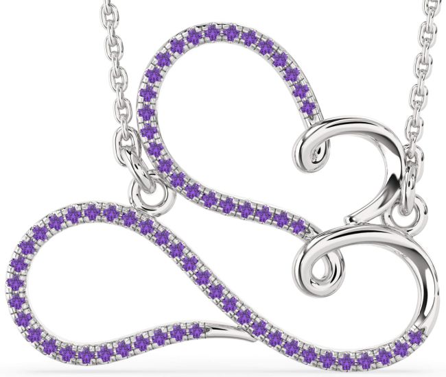 Large Amethyst Silver Heart Infinity Necklace