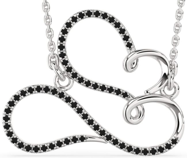 Large Black Diamond Platinum Heart Infinity Necklace