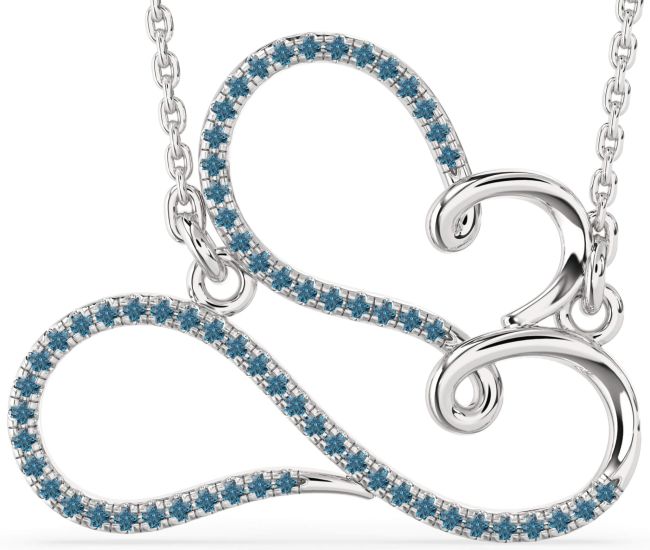 Large Blue Diamond Platinum Heart Infinity Necklace