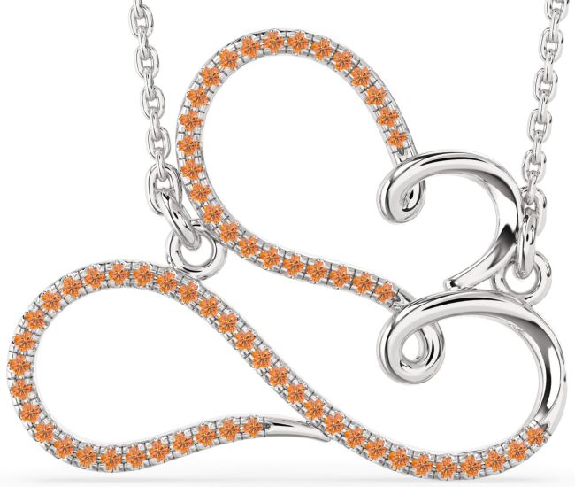 Large Citrine Platinum Heart Infinity Necklace
