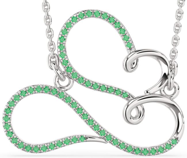Large Emerald Silver Heart Infinity Necklace