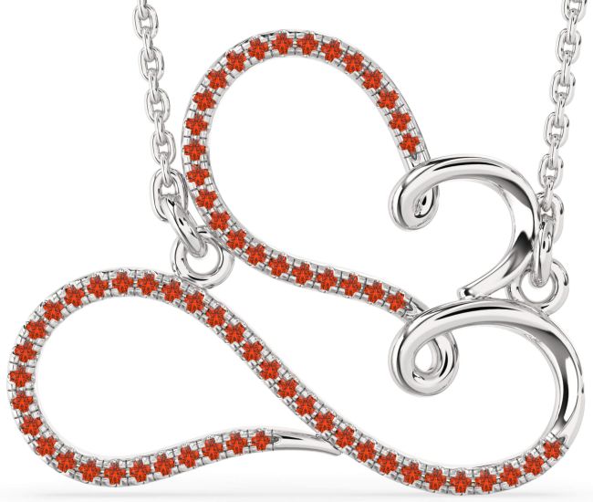 Large Fire Opal Platinum Heart Infinity Necklace