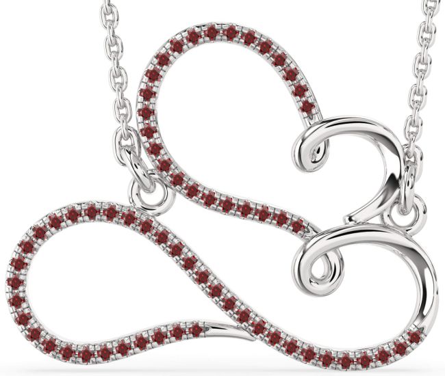 Large Garnet Platinum Heart Infinity Necklace