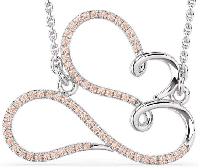 Large Morganite Silver Heart Infinity Necklace