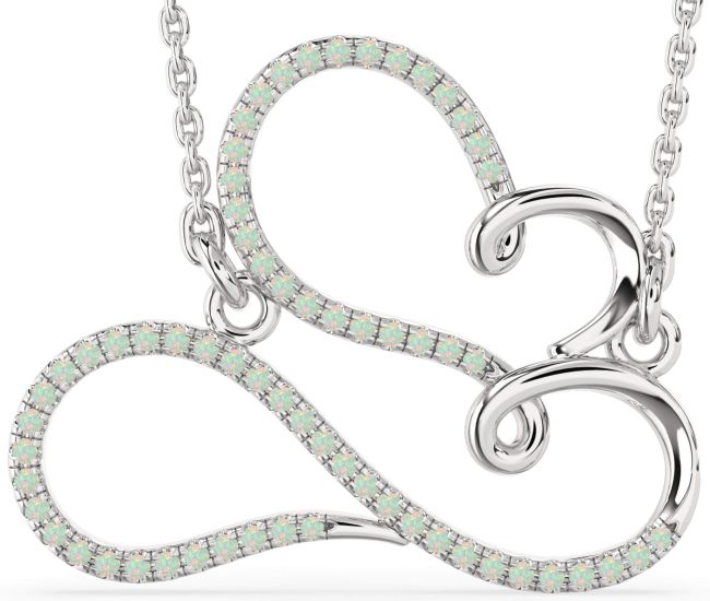 Large Opal Platinum Heart Infinity Necklace