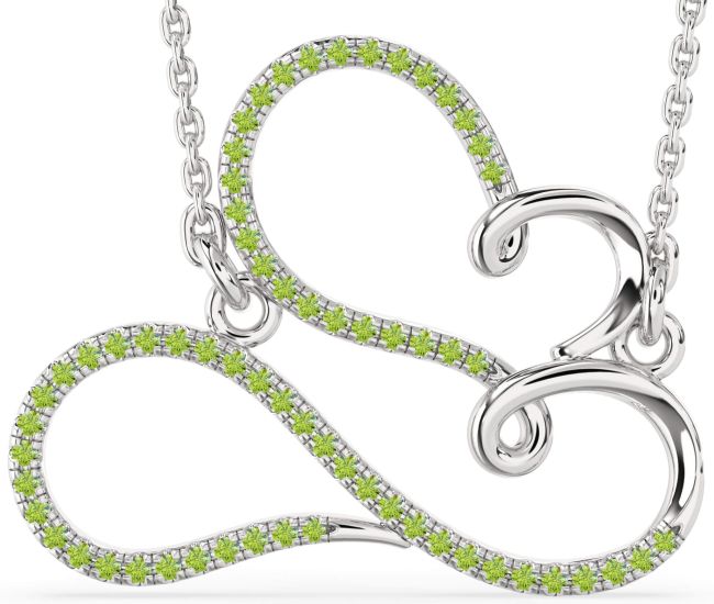 Large Peridot Platinum Heart Infinity Necklace