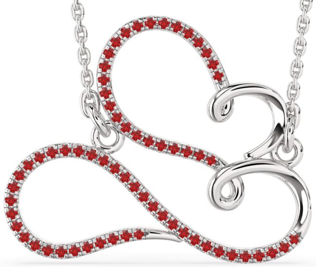 Large Ruby Silver Heart Infinity Necklace