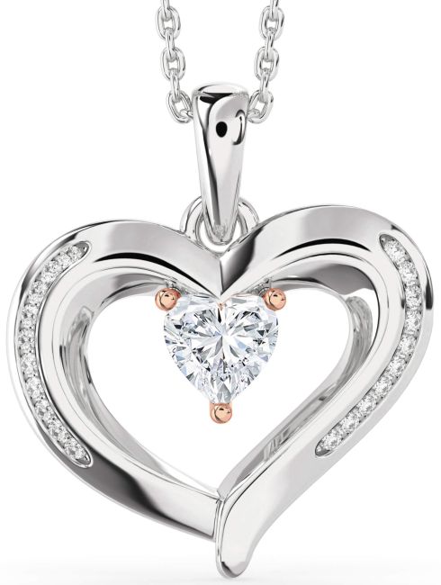 Diamond Silver & 10K Rose Gold Heart Necklace