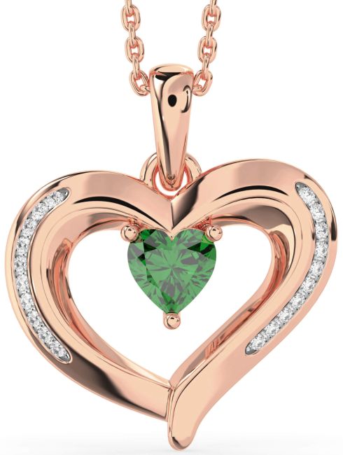 Diamond Emerald Rose Gold Heart Necklace