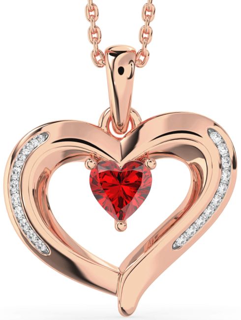 Diamond Ruby Rose Gold Heart Necklace