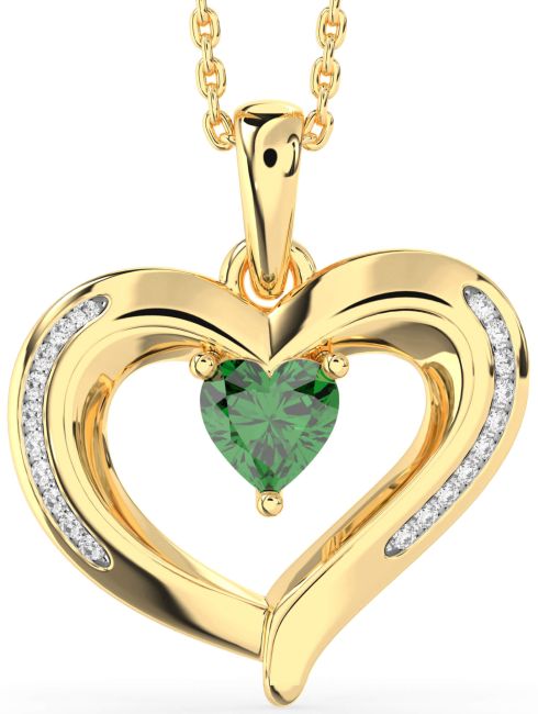Diamond Emerald Gold Heart Necklace