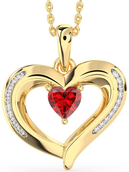 Diamond Ruby Gold Heart Necklace