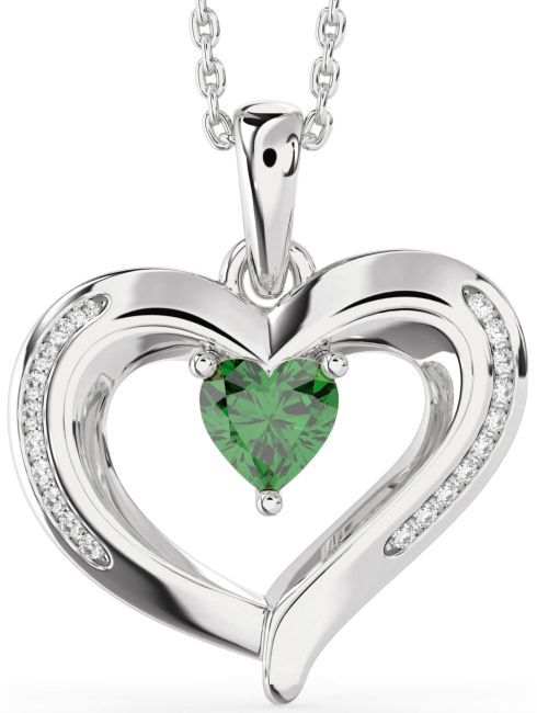 Diamond Emerald Platinum Heart Necklace