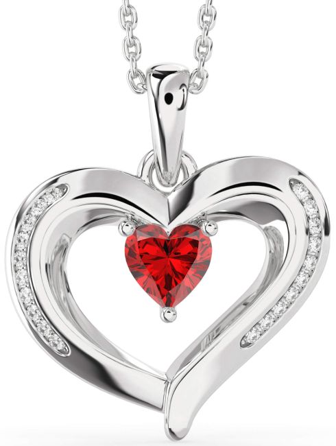 Diamond Ruby Platinum Heart Necklace