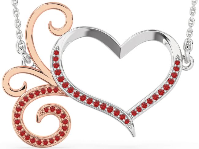 Large Ruby Silver & 10K Rose Gold Heart Necklace
