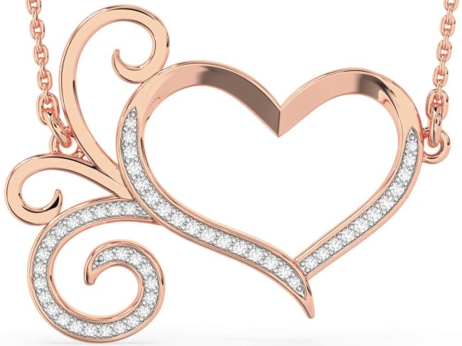 Large Diamond Rose Gold Silver Heart Necklace