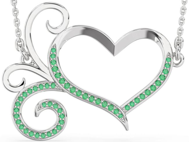 Large Emerald Silver Heart Necklace