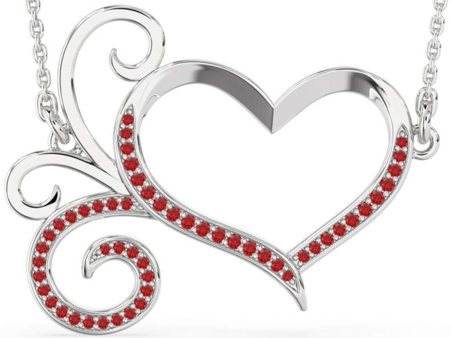 Large Ruby Platinum Heart Necklace