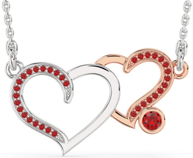 Large Ruby Rose Gold Silver Heart Necklace