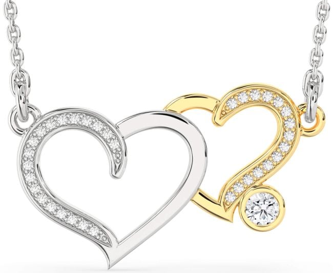 Large Diamond Gold Silver Heart Necklace
