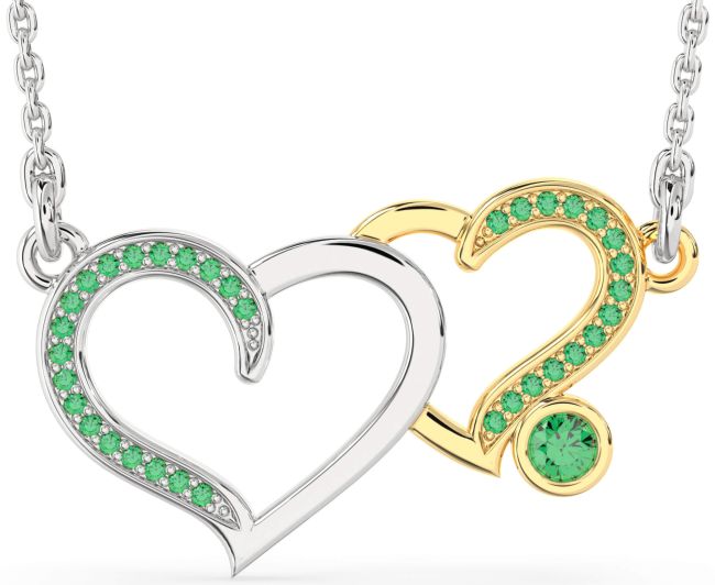 Large Emerald Platinum & Yellow Gold Heart Necklace