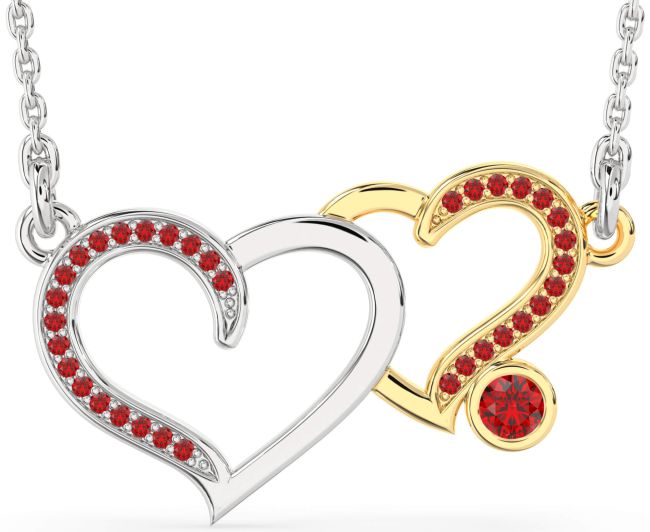 Large Ruby Gold Silver Heart Necklace
