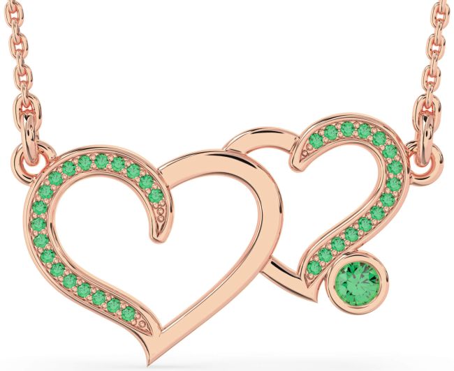 Large Emerald Rose Gold Heart Necklace