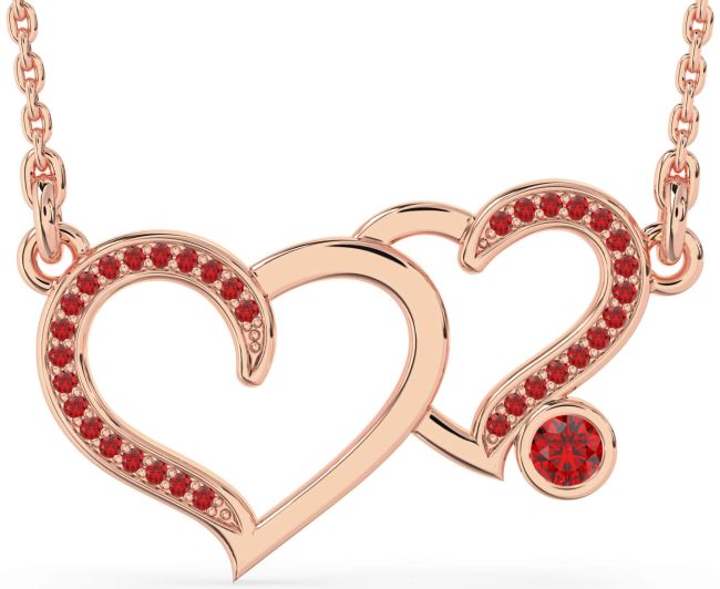 Large Ruby Rose Gold Heart Necklace