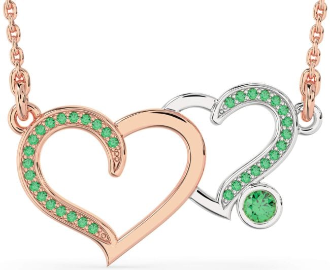 Large Emerald White Rose Gold Heart Necklace
