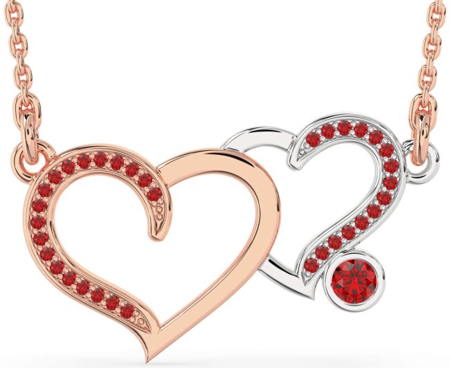 Large Ruby Rose Gold Silver Heart Necklace