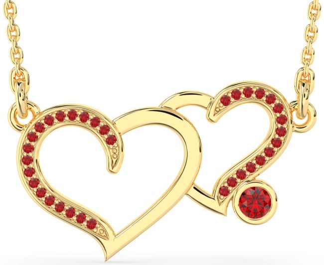 Large Ruby Gold Heart Necklace