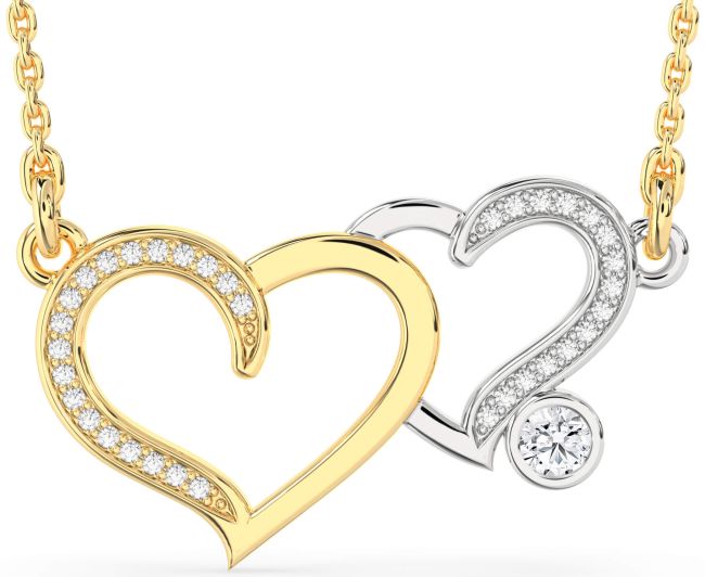 Large Diamond Platinum & Yellow Gold Heart Necklace